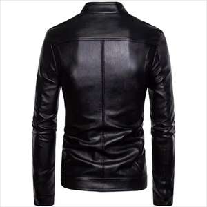 Veste en cuir d'hiver décontractée pour homme, en cuir véritable, avec logo personnalisé sur le devant, col rond, toutes tailles disponibles - Product Image 3