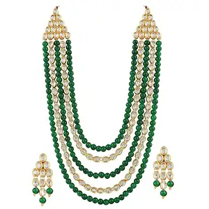JMC 18K Gold Faux Mother-of-pearl and Kundan Rani Haar Necklace Jewellery Set with Earrings for Women