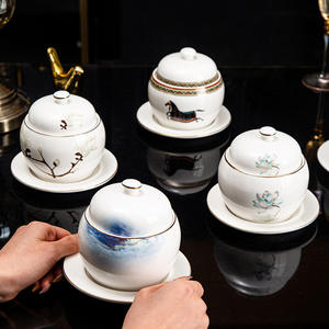 Pot à ragoût en céramique YCPS12 avec bord doré, bol à soupe, pot à nid d'oiseau séparant l'eau pour un usage domestique et hôtelier avec logo personnalisé - Product Image 4