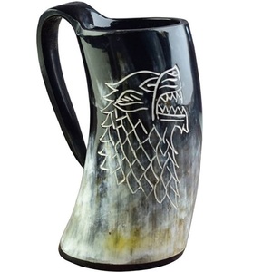 Tazas de cuerno de bebida vikinga talladas a mano Cuerno de animal real Taza de cuerno de bebida náutica ecológica Pulida - Product Image 1