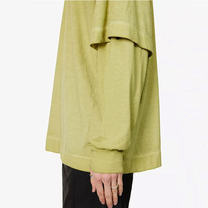 เสื้อแขนสองชั้นสำหรับผู้ชาย, เสื้อหลวมโอเวอร์ไซส์ผ้าฝ้ายสีล้วนแขนยาว - Product Image 4