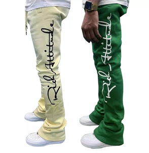Pantalon de survêtement vintage à jambe évasée Expu International pour homme, coton lourd, logo brodé personnalisé, taille élastique, mi-longueur - Product Image 1