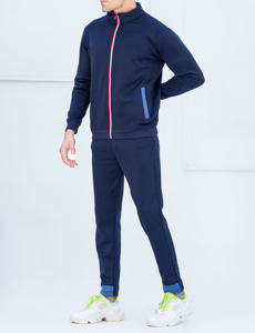 Survêtement sportif en molleton doux et respirant 100% coton pour l'hiver, confortable, épais, deux pièces, fermeture éclair, imprimé décontracté, teint - Product Image 2