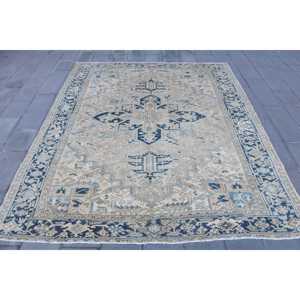 Alfombra, 8.4x9.9 pies, Alfombra Vintage, Alfombra Azul Sólida de Lana - Product Image 1