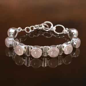 Pulsera de Cuarzo Rosa Hecha a Mano, Plata de Ley 925, Joyería Minimalista para Mujer, Proveedor Mayorista de Regalos - Product Image 1