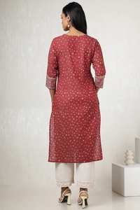 Kurti en coton marron confortable toutes saisons avec pompons Décoration Allure Touch-Taille naturelle lavable - Product Image 3