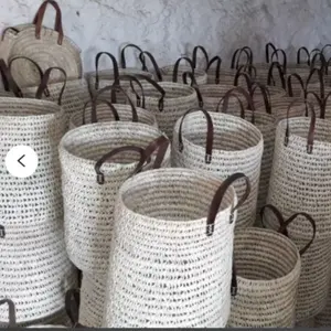 Bolsa de cestas de compra al por mayor, mimbre de caña de paja artesanal marroquí, mercado de compras de playa - Product Image 1