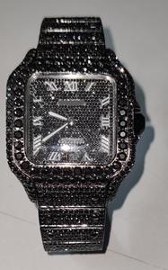 นาฬิกาทำงานฝีมือแบบไดนามิกกลไกอัตโนมัติสำหรับผู้ชายสายสแตนเลสสีดำ VVS Moissanite หน้าปัดเพชรแบบแอนะล็อก - Product Image 3