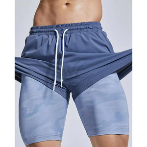 Breathable High Elasticity 2 in 1 Running & Fitness <b>Tights</b> With Drawstring Waist Polyester Blend Light Blue Athletic Shorts - Product Image 3