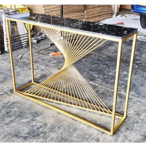 Contemporary Luxury Console <b>Table</b> with Bronze-Color Frame and <b>Mirrored</b> Stone Top 120x30x85cm for Entry MDF Material-CST001 - Product Image 3