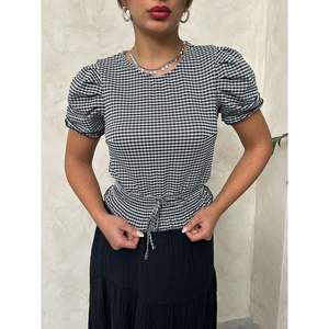 Blusa a Cuadros para Mujer Topshow con Cinturón Negro, Blusas y Camisas al por Mayor - Product Image 2