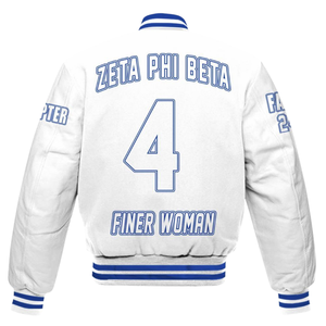 Zeta Phi Beta 1920 Fondateurs Jour Vie Grecque Bleu Blanc Varsity Letterman Veste Sororité ZPB Chenille Patch Manteau - Product Image 5
