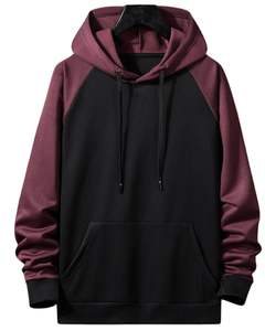 Sudadera con Capucha de Manga Raglán Negra y Marrón, Unisex, Cálida para Invierno, de Forro Polar, Suave, Informal, con Bolsillo Tipo Canguro - Product Image 1