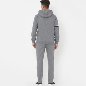 Survêtement de sport d'extérieur noir uni zippé à capuche coupe ajustée pour homme - Product Image 3