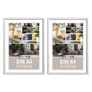 Lot de 2 cadres photo simples en plastique blanc DIN A4 21x29,7 cm avec verre, bois, PS, fer, dimensions personnalisées disponibles - Product Image 1