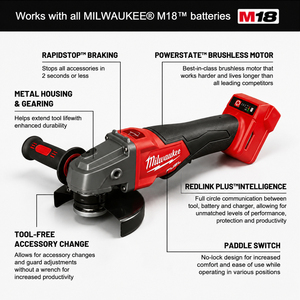 Amoladora Angular <span class=keywords><strong>Milwaukee</strong></span> de 18 V sin Escobillas, Diseño Compacto Li-i, M18 FULE, 9000 RPM, Alto Torque, 125 mm, para Reparaciones y Corte - Product Image 1