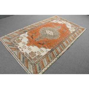 Tapis vintage 4,7x8,1 pieds, tapis turc, tapis patchwork orange - Product Image 4