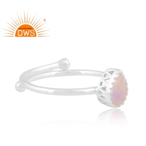 Dernières tendances bague empilable en argent sterling fin pierre de lune arc-en-ciel naturelle fabricant de bijoux personnalisés - Product Image 3