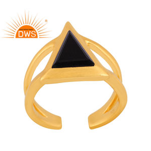 Best Quality Sterling Silver 18K Gold Plated Natural Black Onyx Gemstone <b>Statement</b> <b>Ring</b> Demi Fine Jewelry Manufacturer - Product Image 1
