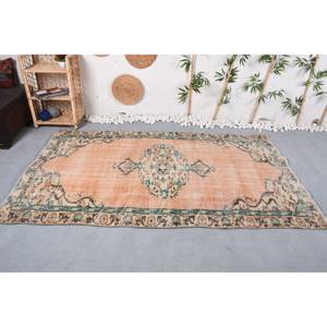 Tapis patchwork vintage en laine orange et verte 4,7 pieds x 7,8 pieds Tapis de salon à tissage plat avec support en latex pour décorations - Product Image 1