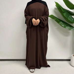 Trendy Women Kaftan Abaya Cotton Poly Blend Loose Fit Modest Floor Length Four-Way Stretch High Neck <b>Long</b> Sleeve <b>Dress</b> Ramadan - Product Image 3