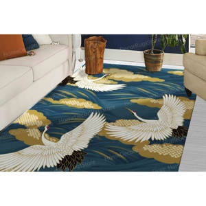 Tapis d'art japonais avec oiseaux grue, tapis imprimé, lavable en machine, abstrait, luxueux, tapis fin non tissé - Product Image 4
