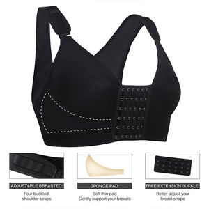 Women's Custom OEM Sports Bra Front Logo Deep V-<b>Neck</b> Medium Support Breathable Anti-Bacterial Spandex/Nylon Removable Chest <b>Pad</b> - Product Image 3