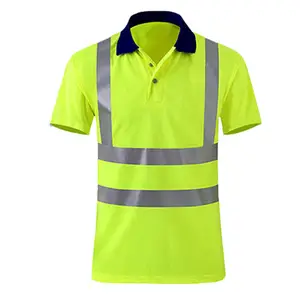 Kaus Polo kerja pria, keselamatan pakaian kerja dua warna sepeda patroli garis reflektif penjaga keamanan seragam Pol