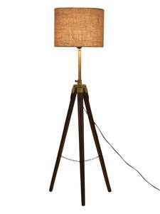 Lampe sur pied rustique en noyer élégante et stylée avec base en bois brun, tissu multicolore, style antique, vente en gros - Product Image 4