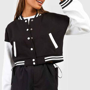 Veste de baseball pour femme de haute qualité 2024, style hip-hop, en laine, manches en cuir, col en tricot élastique, broderie, patch, lettre, varsity - Product Image 2