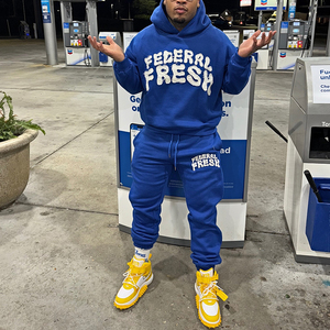 Streetwear personnalisé OEM, jogging vintage, ensemble unisexe, sweat à capuche Boxy surdimensionné, pantalon de survêtement, broderie avec écusson, imprimé pour hommes de grande taille - Product Image 4
