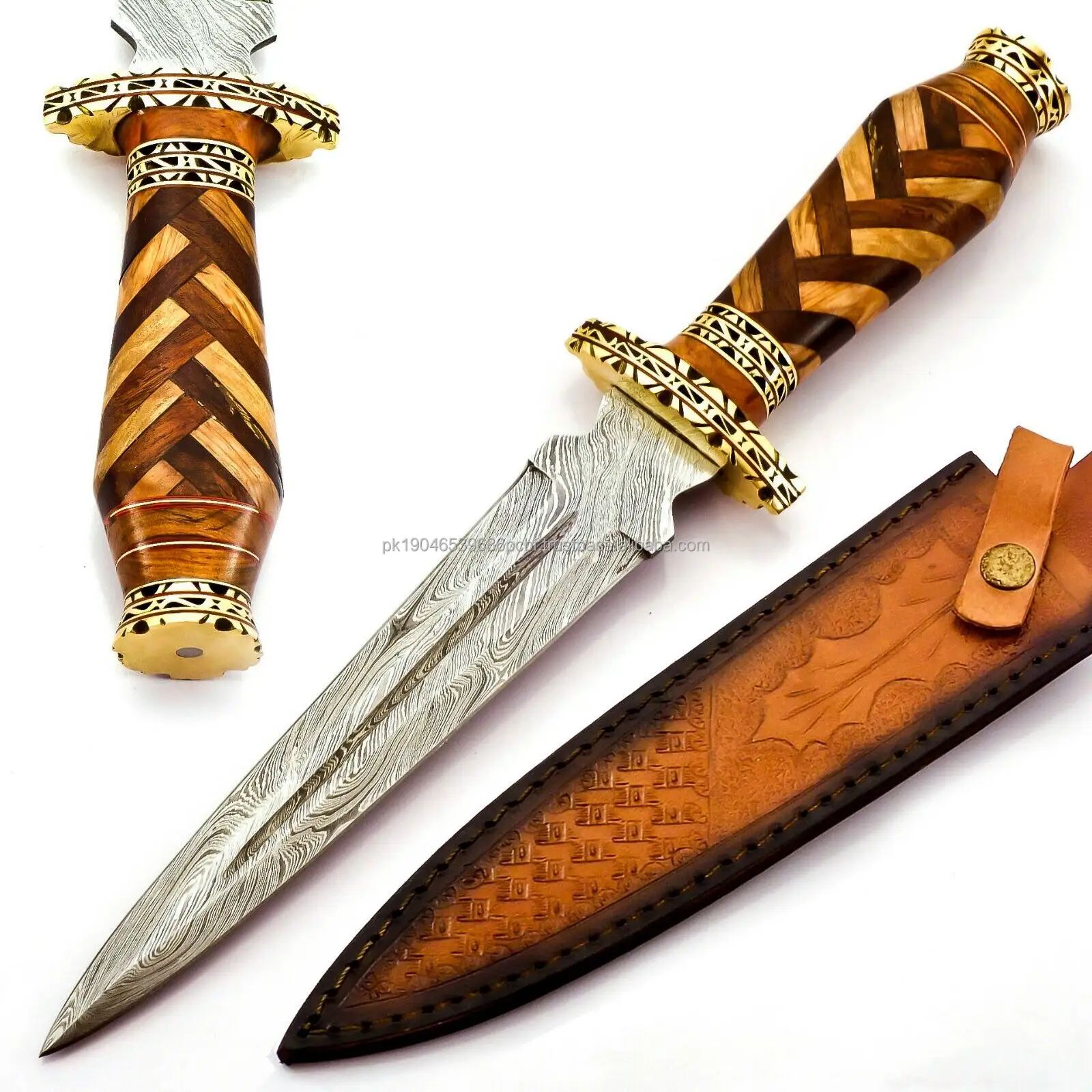 Direct Factory Supply Handmade Damascus Steel Hunting Knife Wood Handle Chaku Hunting knife Outdoor Survival Knife with Sheath