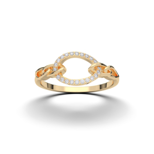 Anillo de diamante de corte redondo de moissanita de 0,08 quilates, de estilo moderno, inspirado en la cadena, hecho en oro sólido de 10K, 14K, 18K - Product Image 2