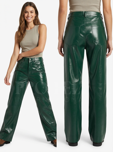 Hot Selling Lambskin Leather <b>Trousers</b> High Shine Straight Leg <b>Belt</b> Loop Paneled Design Fashion Style OEM ODM Street Stye Pants - Product Image 4