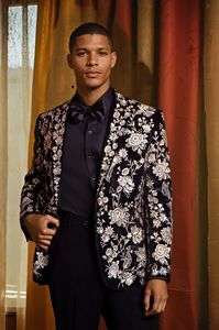 Costume pour homme veste à motif floral brodé blazer de scène pour dîner smoking fait à la main pour mariage et fête de marié - Product Image 2