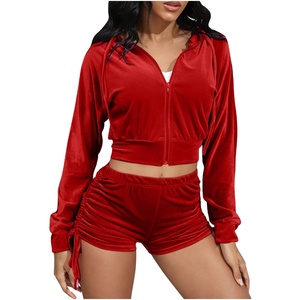 Ensemble de vêtements de détente en velours pour femmes de haute qualité, deux pièces, haut à fermeture éclair, shorts, coupe ajustée tendance, imprimé décontracté, hiver 2026 - Product Image 2