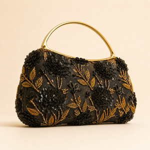 Pochette de soirée de luxe faite à la main en polyester Zardozi, ornée de perles florales, écologique, pour mariage et fête, pour femme - Product Image 3