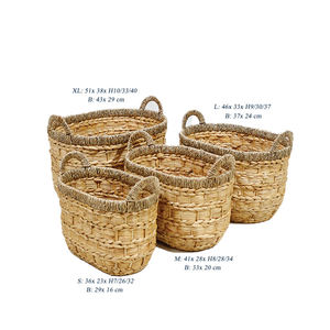 Panier de rangement ovale en jacinthe d'eau tissée Artex Dong Thap, lot de 4 avec poignées - Product Image 1