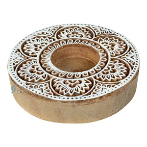 Wooden Round Handmade Eco-Friendly 2-Color Printed <b>Tealight</b> <b>Holder</b> (Without <b>Tealight</b> Candle) for Festival Gifting and Decoration - Product Image 1