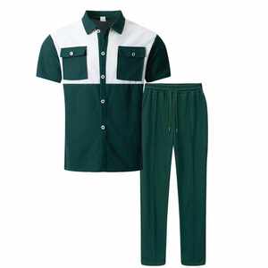Conjunto de Pantalones y Camisa de Manga Corta con Solapa, Estilo Urbano, Color Sólido, Verano, Ecológico, 100% Algodón, Holgado, a la Moda, para Hombre, Casual 2 - Product Image 1
