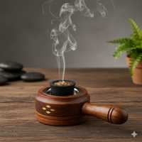 Brûleur d'encens indien et arabe en bois d'acacia de haute qualité avec incrustation de résine, artisanal, diffuseur religieux