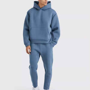 Conjunto de Sudadera con Capucha Holgada de Felpa Gruesa para Hombre, Color Sólido, 2 Piezas, Chándal, Logotipo Personalizado - Product Image 1