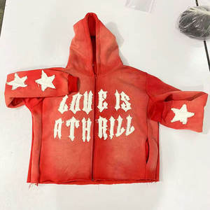 เสื้อฮู้ดผู้ชายแนวสตรีทผ้าฟลีซซักกรดซักวินเทจปักลายแบบกำหนดเอง - Product Image 6