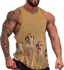 Meerkats Camiseta sin mangas para hombre, camisetas sin mangas para entrenamiento, camisetas deportivas para gimnasio, chaleco - Product Image 1