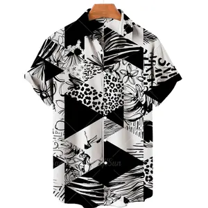 Chemises hawaïennes décontractées pour hommes, à manches courtes, en polyester, avec motif personnalisé, pour les vacances, mode estivale, imprimées, haute qualité, anti-froissement - Product Image 6