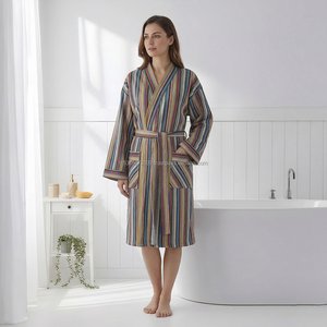 Peignoir en coton tissé 100% pour femmes et hommes, été/printemps, respirant, séchage rapide, longueur intégrale, fabriqué en Turquie - Product Image 6