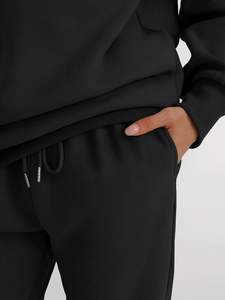 Sudadera de invierno personalizable de alta calidad para mujer, un conjunto de hombros caídos, ropa de calle de dos piezas, Fabricante Mayorista sólido - Product Image 6