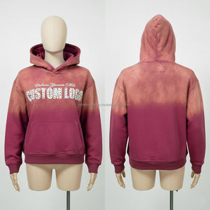 Custom Streetwear Unisex Tie-Dye Acid Wash Zipper-Up Flare Sweatshirt Screen Print Washed <b>Hoodie</b> with Rhinestones for Men - Product Image 5