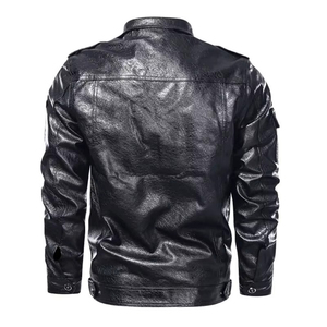 Veste bomber en cuir véritable noir pour homme avec col rabattu élégant - Product Image 3