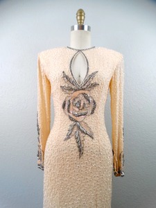 Vestido de novia vintage Vestido formal Vestido de noche con corpiño de cuentas finas y falda Vestido de cuentas adornado para la fiesta - Product Image 3